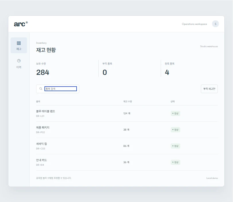 ARC 재고 현황과 부족 품목