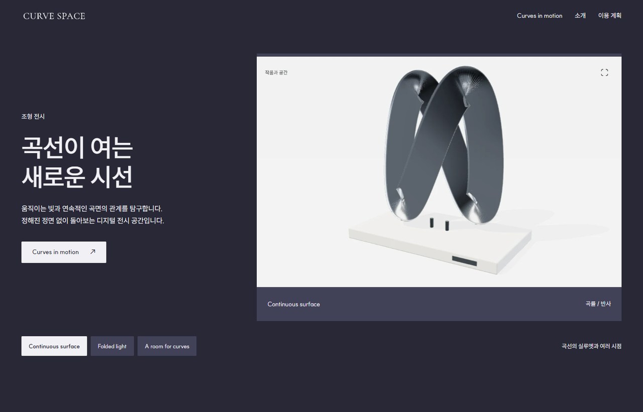 CURVE SPACE 웹사이트 첫 화면
