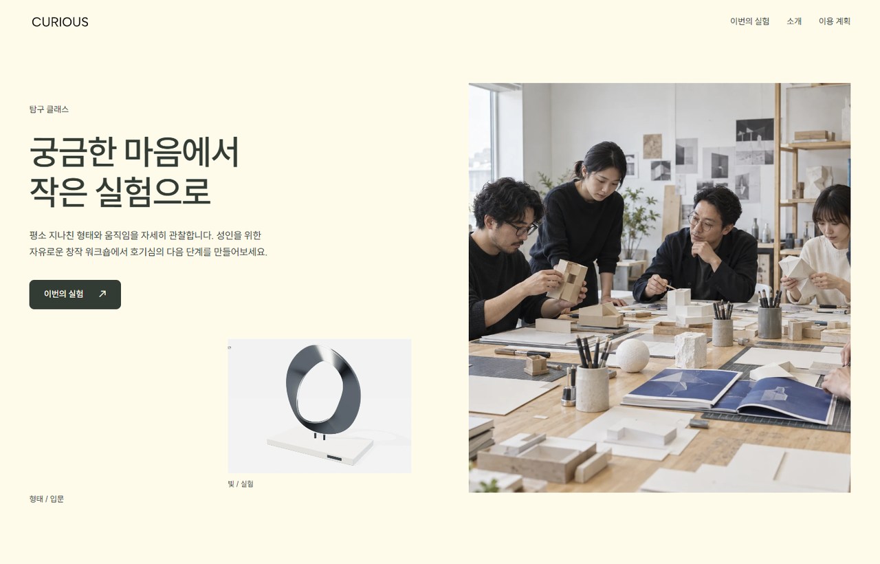 CURIOUS 웹사이트 첫 화면