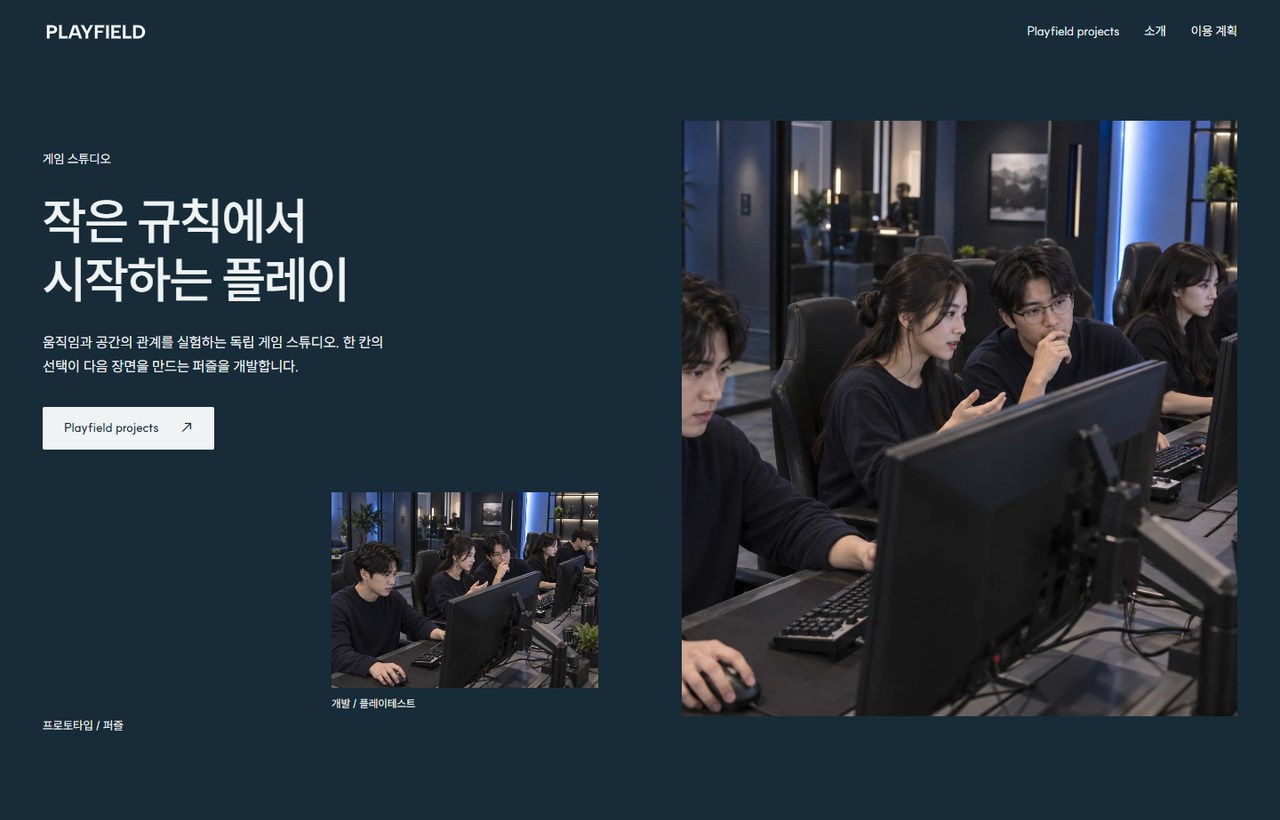 PLAYFIELD 웹사이트 첫 화면