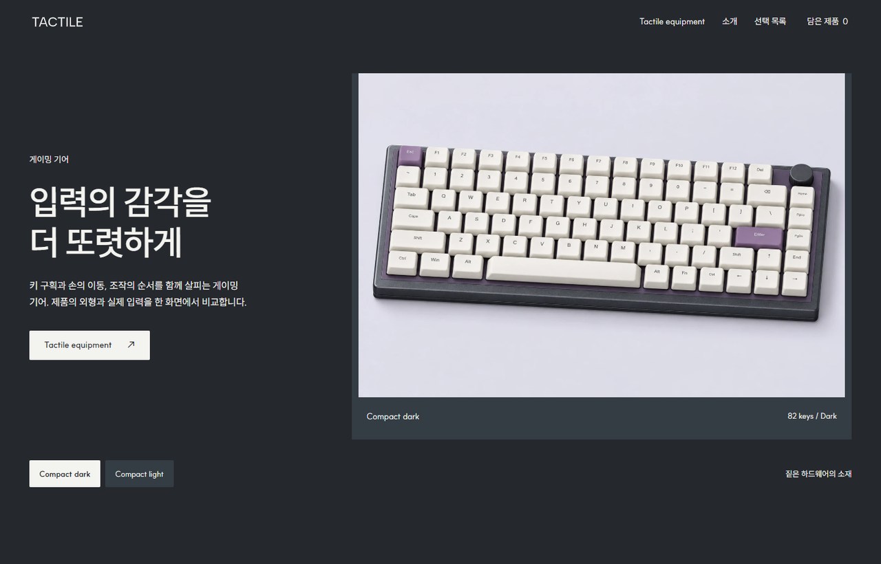 TACTILE 웹사이트 첫 화면